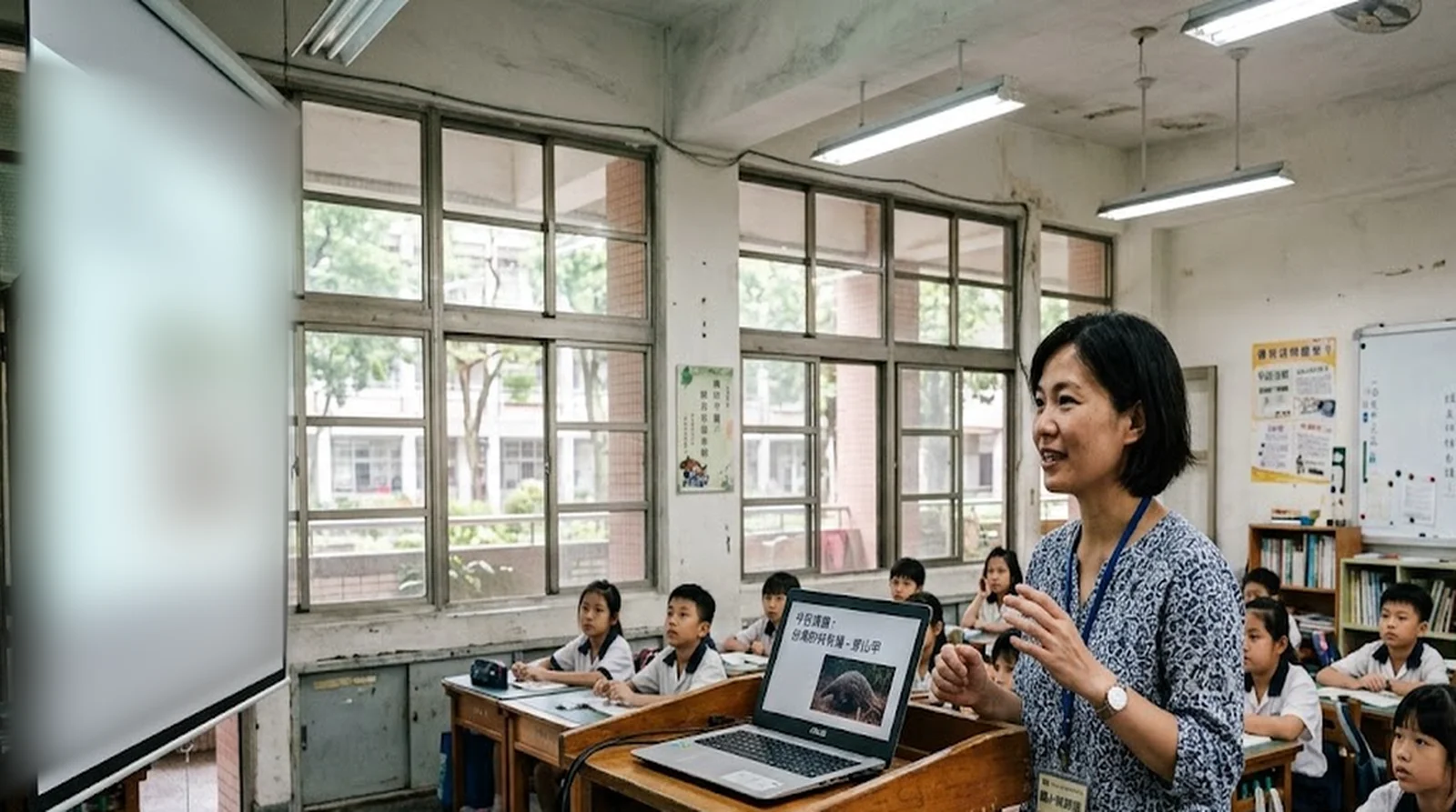 台灣教師在教室中使用筆電授課，示意教育現場導入數位工具的日常情境