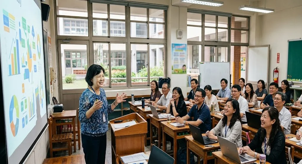 講師在教室帶領教師研習工作坊的實況